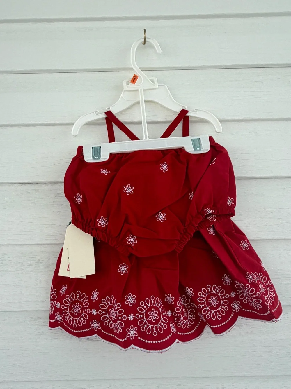 Vintage OshKosh B'gosh Cotton Dress & Bloomers Set NWT Red Embroidered Details